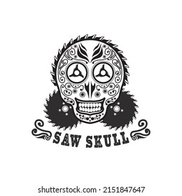 Saw sugar skull isolated on white background.