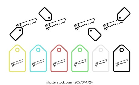 Saw, herramienta para el icono del vector de construcción en la ilustración del conjunto de etiquetas para ui y ux, sitio web o aplicación móvil