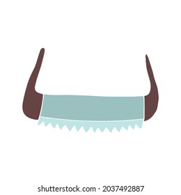 Saw with two handles for garden work. Vector element for design. Doodle illustration.