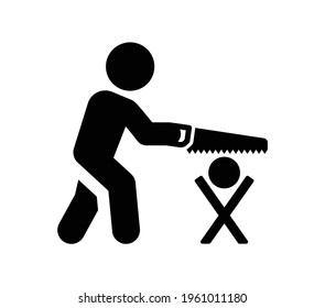Saw use by carpenter vector illustration.