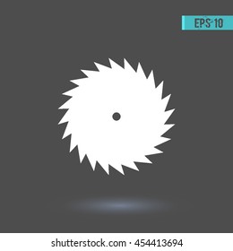 Saw vector icon. Graphic symbol for web design, logo. White glyph on a gray background. Isolated sign.