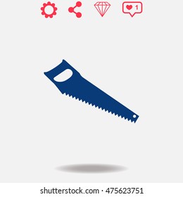 Saw vector icon on grey background.