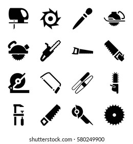 saw vector icons. Set of 16 saw filled icons such as nail sawing, sawing, saw