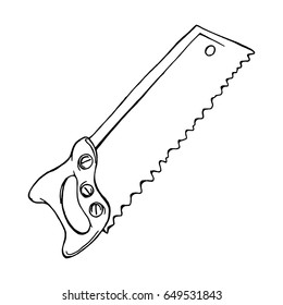 Saw. Vector illustration of a hand saw tool. Hand drawn saw.
