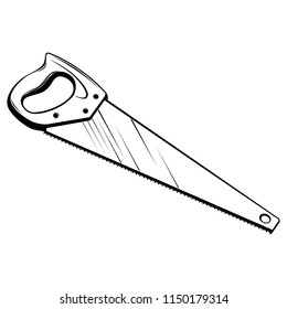 Saw vector illustration. Hand tools for repair and construction. Carpentry vintage tool.