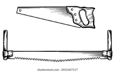 Saw vector illustration. Two black and white saws.
