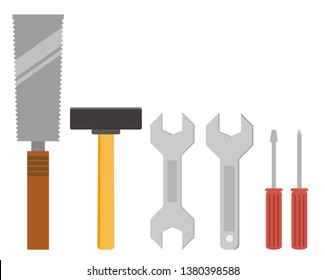 Saw vector illustration.hammer Vector illustration.Screwdriver Icon.wrench icon. 
