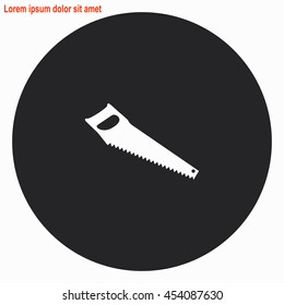 Saw web icon. Gray circle button with white illustration.