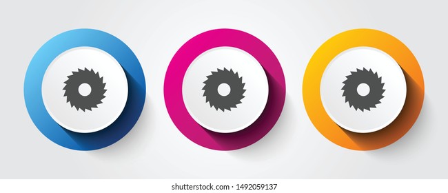 Saw Wheel icon on three colorful buttons.