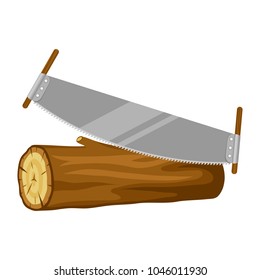 Saw and wood log. Illustration for forestry and lumber industry.