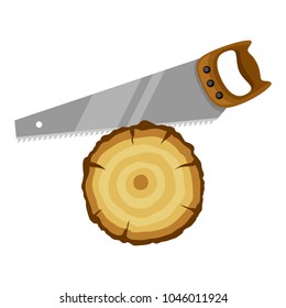 Saw and wood stump. Illustration for forestry and lumber industry.