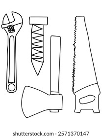 sawblade, axe, big screw Construction Vector tools are digital resources for architects, engineers, and designers tools typically use vector graphics to create precise,scalable illustrations.