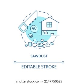 Sawdust turquoise concept icon. Alternative building material abstract idea thin line illustration. Eco-friendly solution. Isolated outline drawing. Editable stroke. Arial, Myriad Pro-Bold fonts used