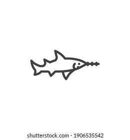 Icono de la línea de pez espada. signo de estilo lineal para concepto móvil y diseño web. Icono vectorial de contorno de pez visto. Símbolo, ilustración del logotipo. Gráficos vectoriales