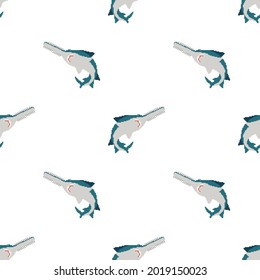 Sawfish pixel art pattern seamless. 8 bit marine predator saw fish background. vector texture