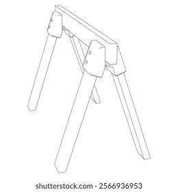 Sawhorse Line Art Vector Illustration on White Background. Detailed Design for Woodworking, Construction, and Workshop Applications