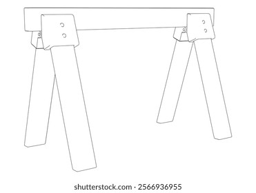 Sawhorse Line Art Vector Illustration on White Background. Detailed Design for Woodworking, Construction, and Workshop Applications