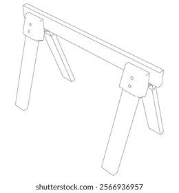 Sawhorse Line Art Vector Illustration on White Background. Detailed Design for Woodworking, Construction, and Workshop Applications