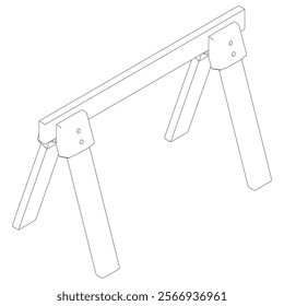 Sawhorse Line Art Vector Illustration on White Background. Detailed Design for Woodworking, Construction, and Workshop Applications