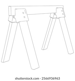 Sawhorse Line Art Vector Illustration on White Background. Detailed Design for Woodworking, Construction, and Workshop Applications