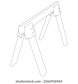 Sawhorse Line Art Vector Illustration on White Background. Detailed Design for Woodworking, Construction, and Workshop Applications