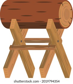 Sawhorse. Wood saw for rough cutting. Tools. Sawing logs. Flat design.