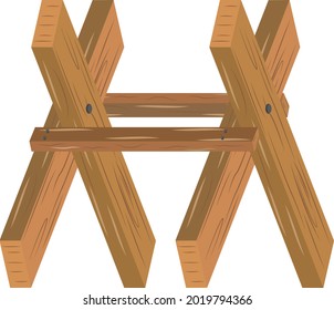 Sawhorse. Wood saw for rough cutting. Tools. Sawing logs. Flat design.