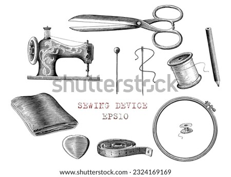 Sawing devices collection hand draw vintage engraving style black and white clip art