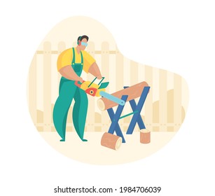 Builder man in uniform with work building tools Vector Image