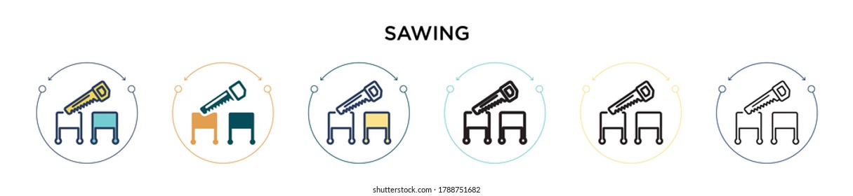 Sawing icon in filled, thin line, outline and stroke style. Vector illustration of two colored and black sawing vector icons designs can be used for mobile, ui, web