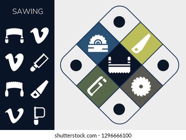  sawing icon set. 13 filled sawing icons. Simple modern icons about  - Saw, Vimeo