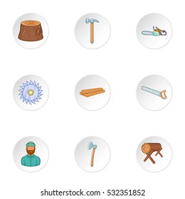 Sawing icons set. Cartoon illustration of 9 sawing vector icons for web