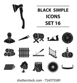 Sawmil and timber set icons in black style. Big collection of sawmill and timber vector symbol stock illustration