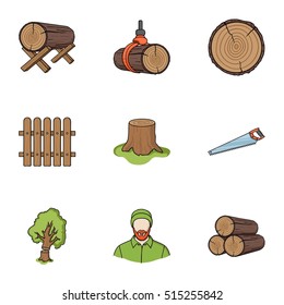 Sawmil and timber set icons in cartoon style. Big collection of sawmill and timber vector symbol stock illustration