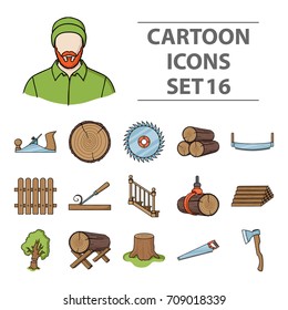 Sawmil and timber set icons in cartoon style. Big collection sawmill and timber vector symbol stock illustration