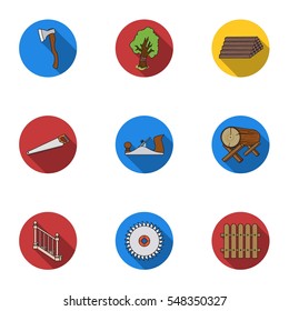 Sawmil and timber set icons in flat style. Big collection of sawmill and timber vector symbol stock illustration