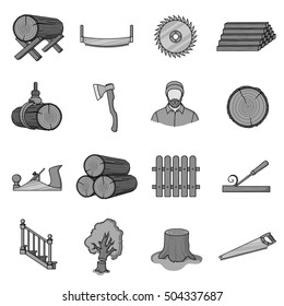 Sawmil and timber set icons in monochrome style. Big collection of sawmill and timber vector symbol stock illustration