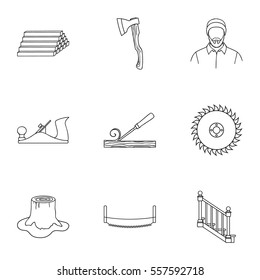 Sawmil and timber set icons in outline style. Big collection of sawmill and timber vector symbol stock illustration