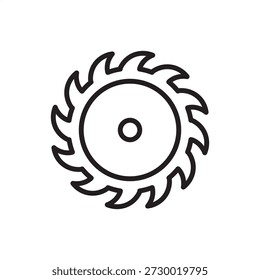 Icono de hoja de aserradero. Procesamiento de madera y corte industrial, representando hojas de sierra circulares de alta velocidad, desgarre de madera con punta de carburo, maquinaria de aserradero y eficiencia profesional de carpintería.