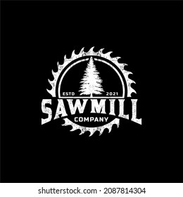 Sawmill Carpenter Woodwork Logo With Circle Saw Blade And Fir Tree vector design