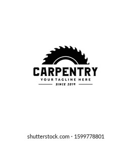 Sawmill emblem logo design vector for carpentry, woodworkers, lumberjack, sawmill service.Isolated on white background