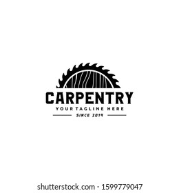 Sawmill emblem logo design vector for carpentry, woodworkers, lumberjack, sawmill service.Isolated on white background