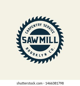 Sawmill emblem logo vector for carpentry, woodworkers, lumberjack, sawmill service.Isolated on white background