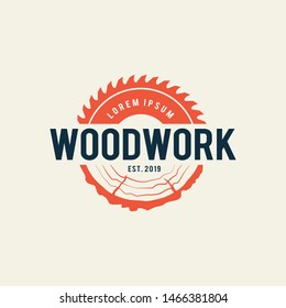 Sawmill emblem logo vector for carpentry, woodworkers, lumberjack, sawmill service.Isolated on white background