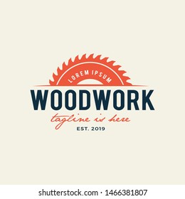 Sawmill emblem logo vector for carpentry, woodworkers, lumberjack, sawmill service.Isolated on white background