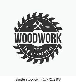 Sawmill emblem logo vector for carpentry, woodworkers, lumberjack, sawmill service.Isolated on white background