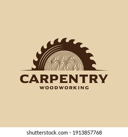 Sawmill emblem logo vector for carpentry, woodworkers, lumberjack, sawmill service.Isolated on white background