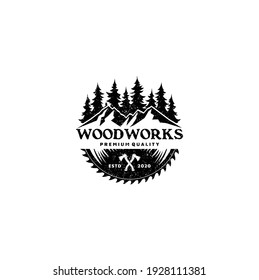 Sägewerk Emblem Logo-Vektorgrafik für Carpentry, Holzarbeiter, Lumberjack, Sägewerk-Service