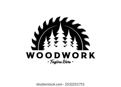 Sawmill emblem logo vector for carpentry, woodworkers, lumberjack