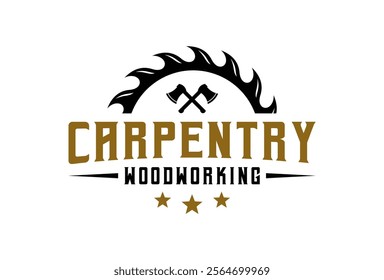 Sawmill emblem logo vector for carpentry, woodworkers, lumberjack, sawmill service